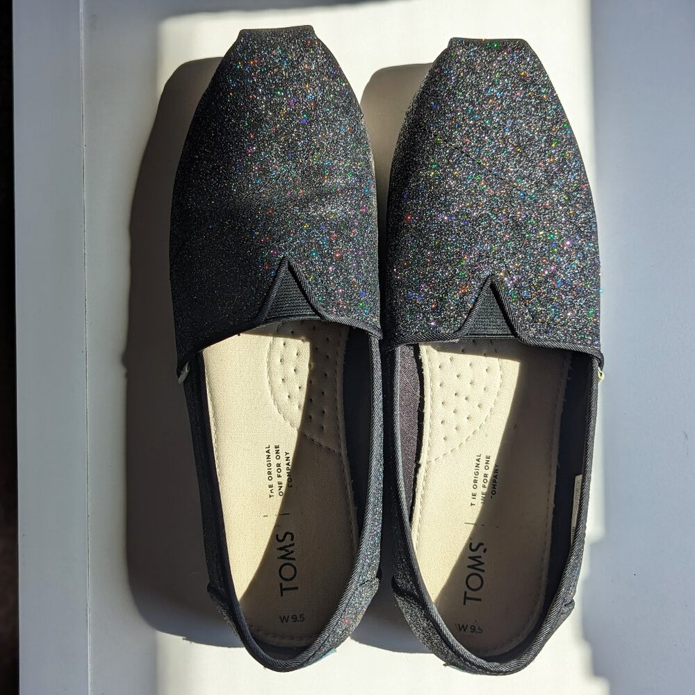 TOMS Alpargata Slip-On Black Iridescent Glitter Womens 9.5 M